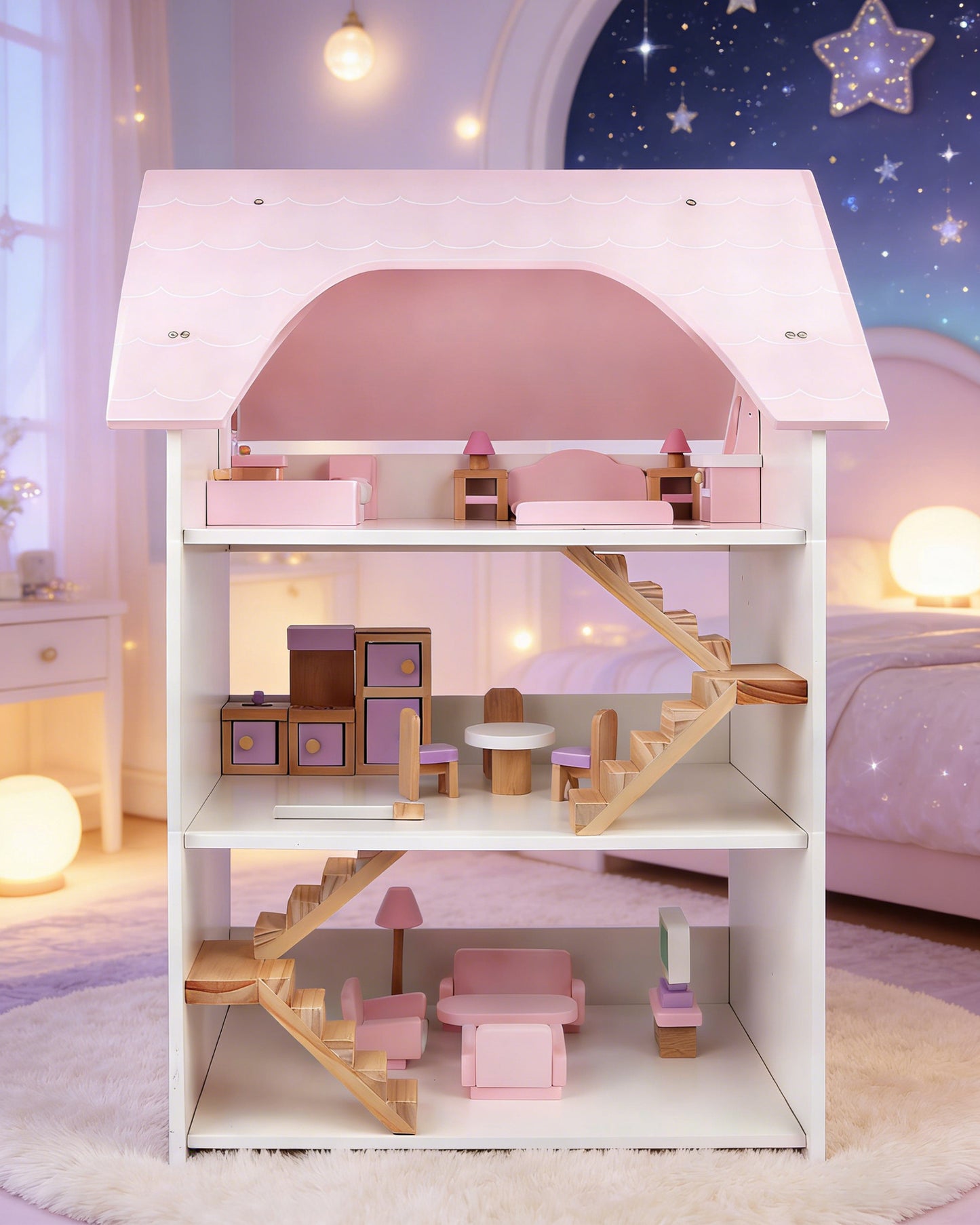 Jessruly® Wooden 3-Story Dollhouse