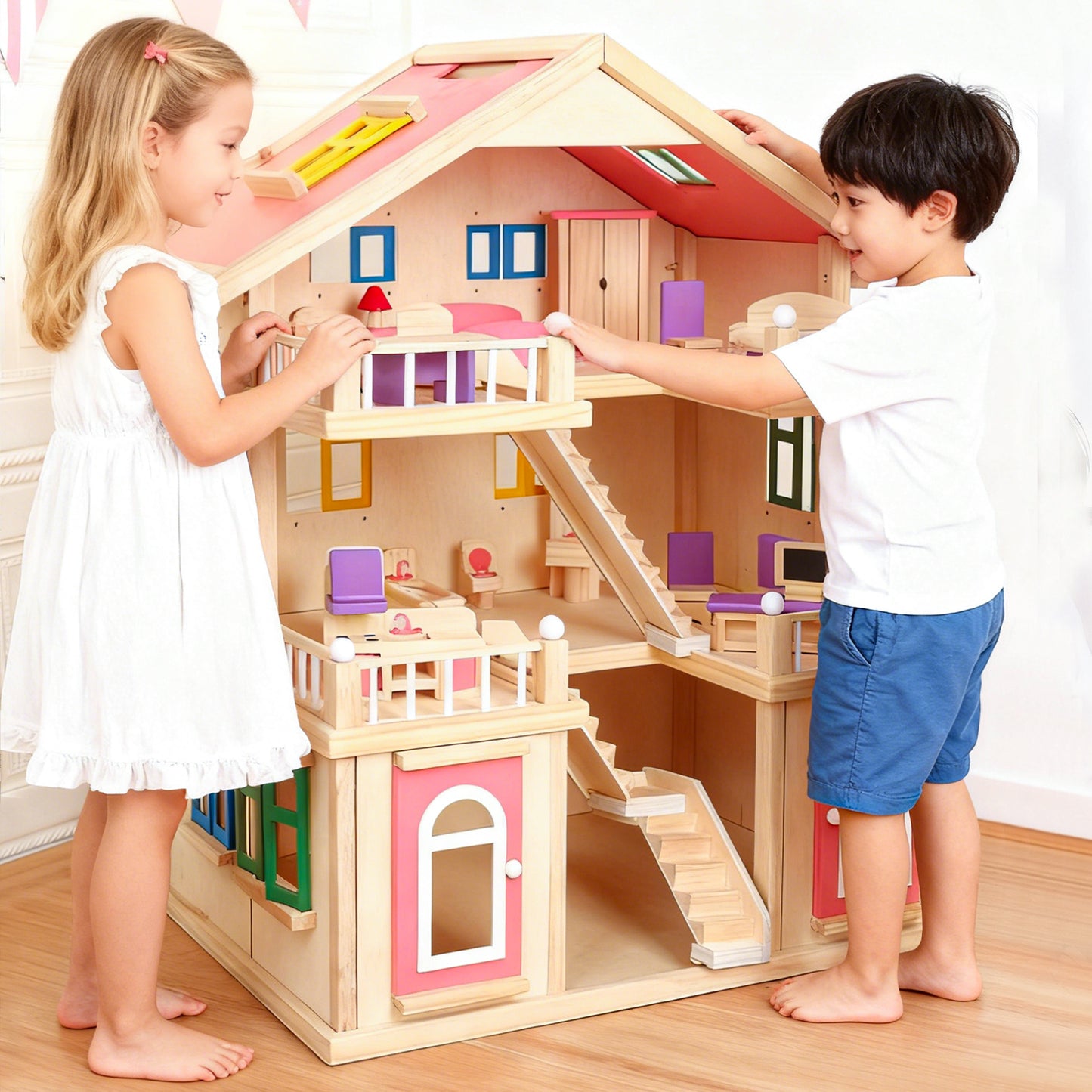 Jessruly® Wooden Colorful Dollhouse