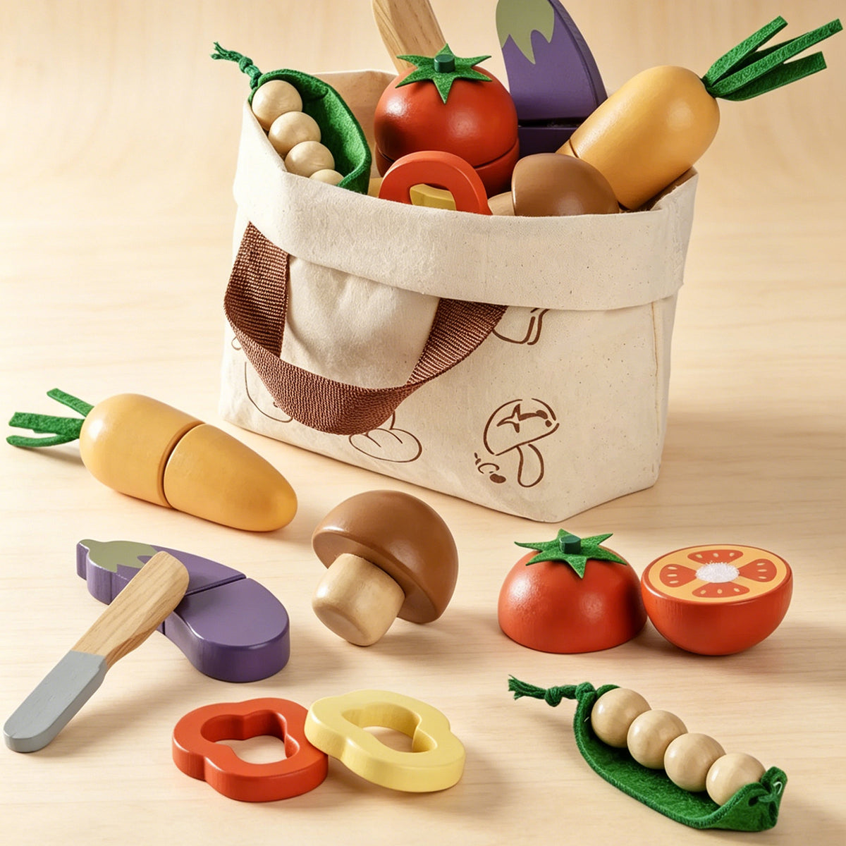 Jessruly® Wooden Play Food Set – Premium Fruit & Vegetable Toys for Play Kitchen