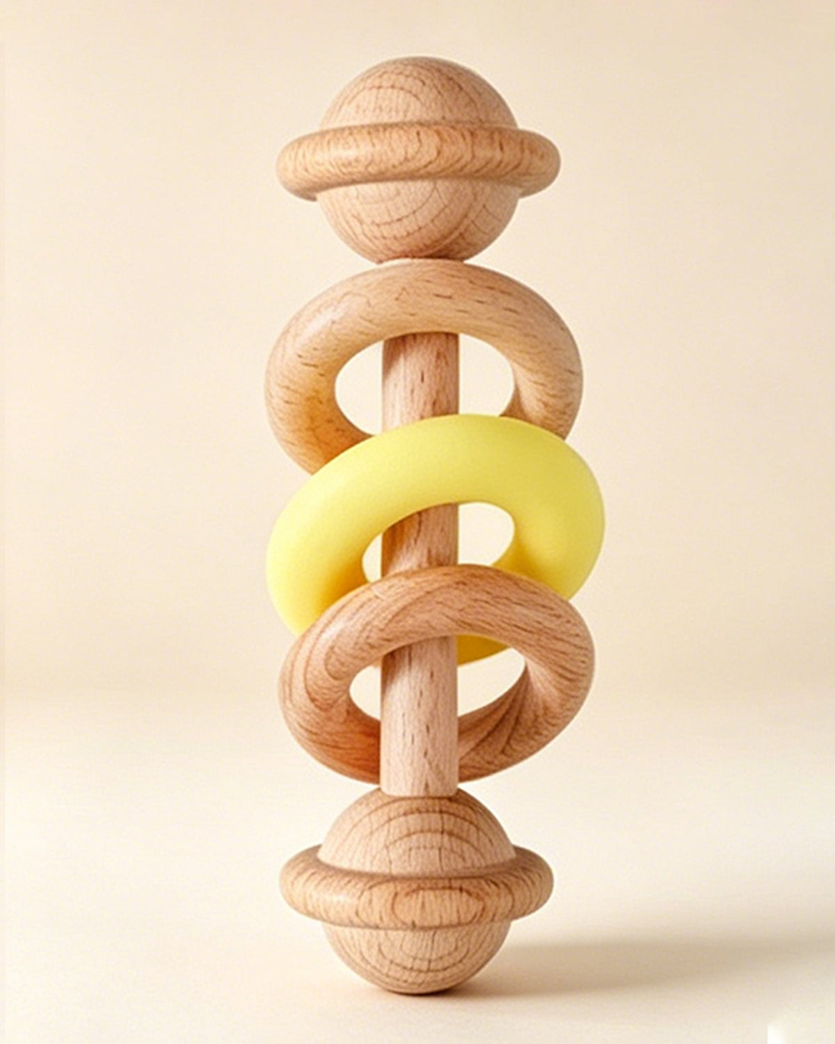 Jessruly® Natural Wooden Rattle – Sensory Silicone-Ring Teether & Grasping Toy