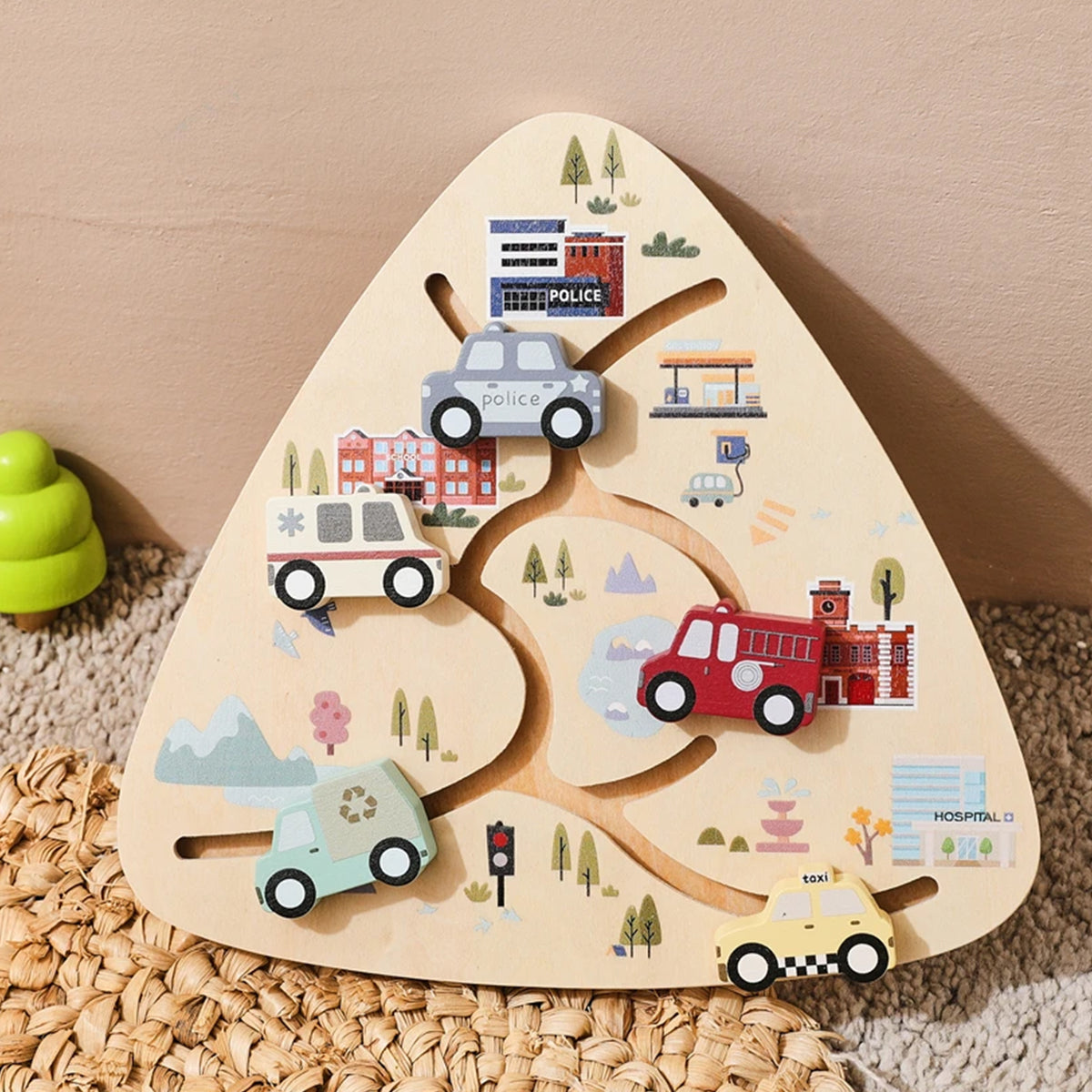 Jessruly® Wooden Car Puzzle Set – Montessori Puzzles with Wooden Trucks