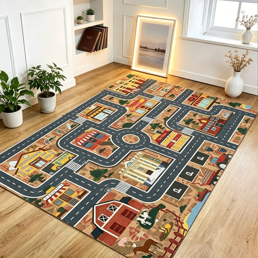 Jessruly® Extra-Large Car Rug Play Mat – City Road, World Map & Magic Forest Design