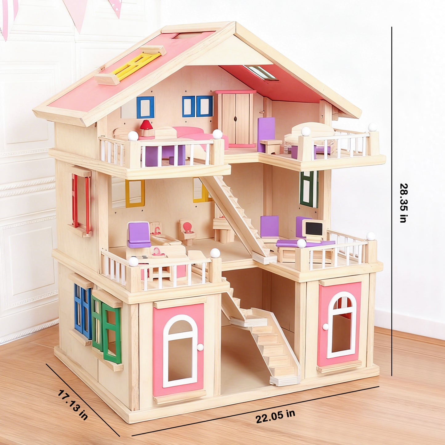 Jessruly® Wooden Colorful Dollhouse