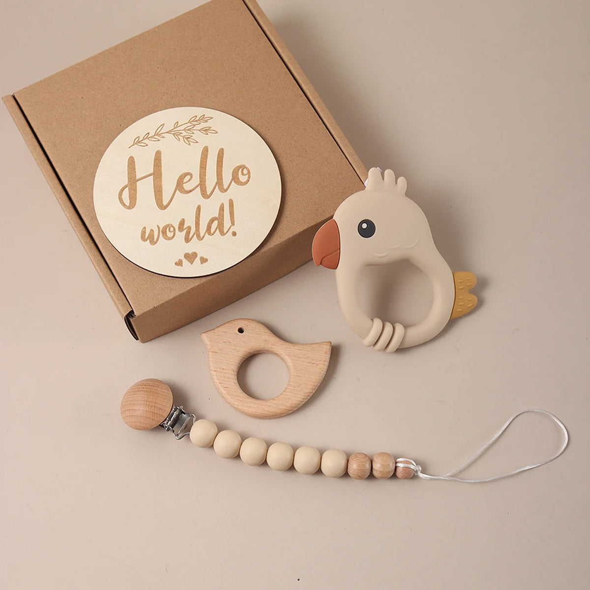 Jessruly® Newborn Gift Set – Bath Essentials & Wooden Bird Teether Charm