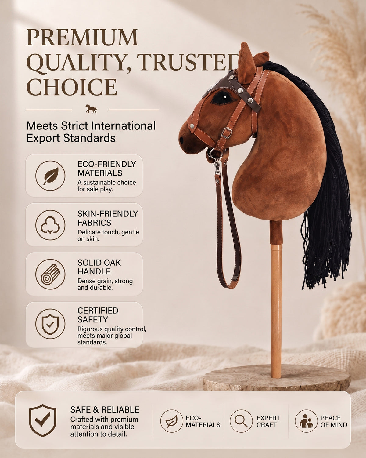 Jessruly® Stick Horse – Soft Plush Ride-On Toy with Beechwood Handle
