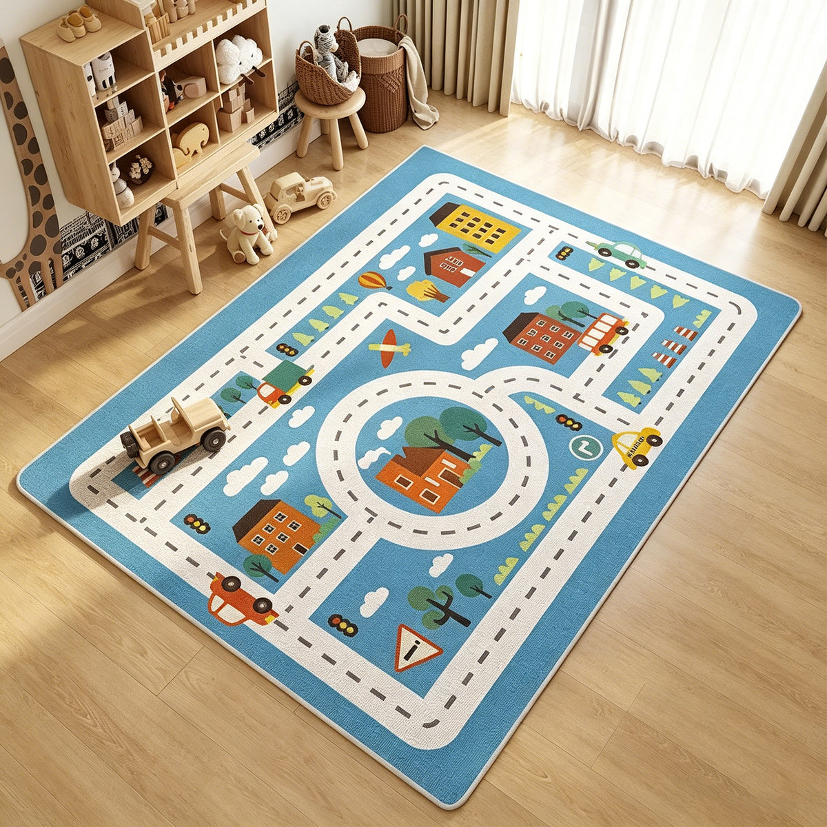 Jessruly® Extra-Large Car Rug Play Mat – City Road, World Map & Magic Forest Design