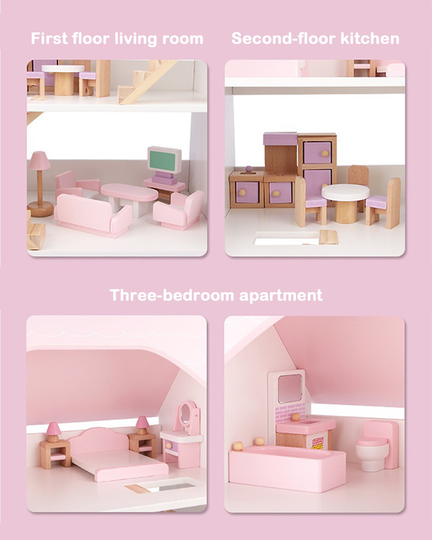 Jessruly® Wooden 3-Story Dollhouse