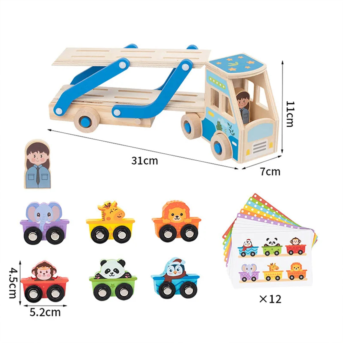 Jessruly® Wooden Car Carrier Set – Double-Decker Truck with Ramp