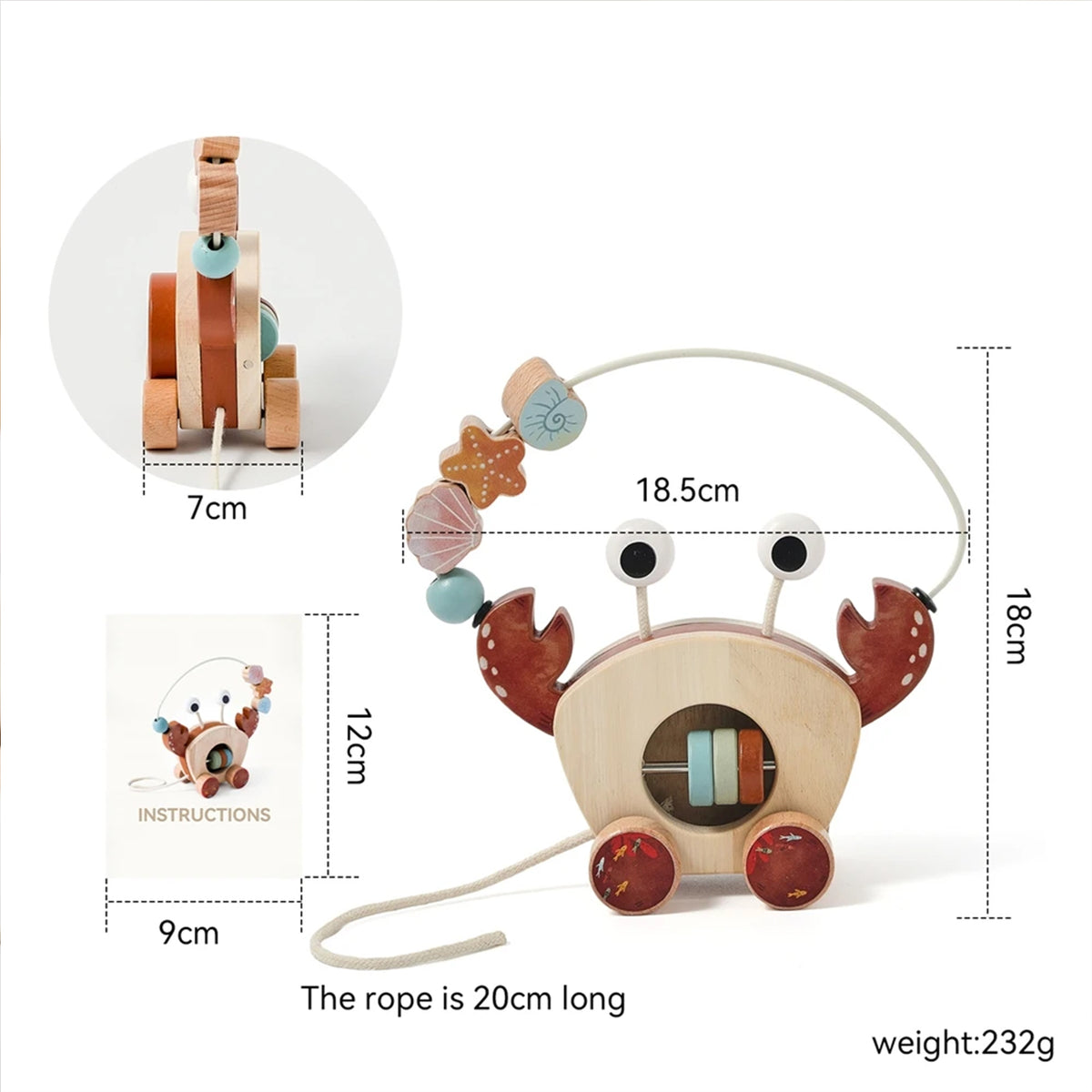 Jessruly® Wooden Crab Pull Toy