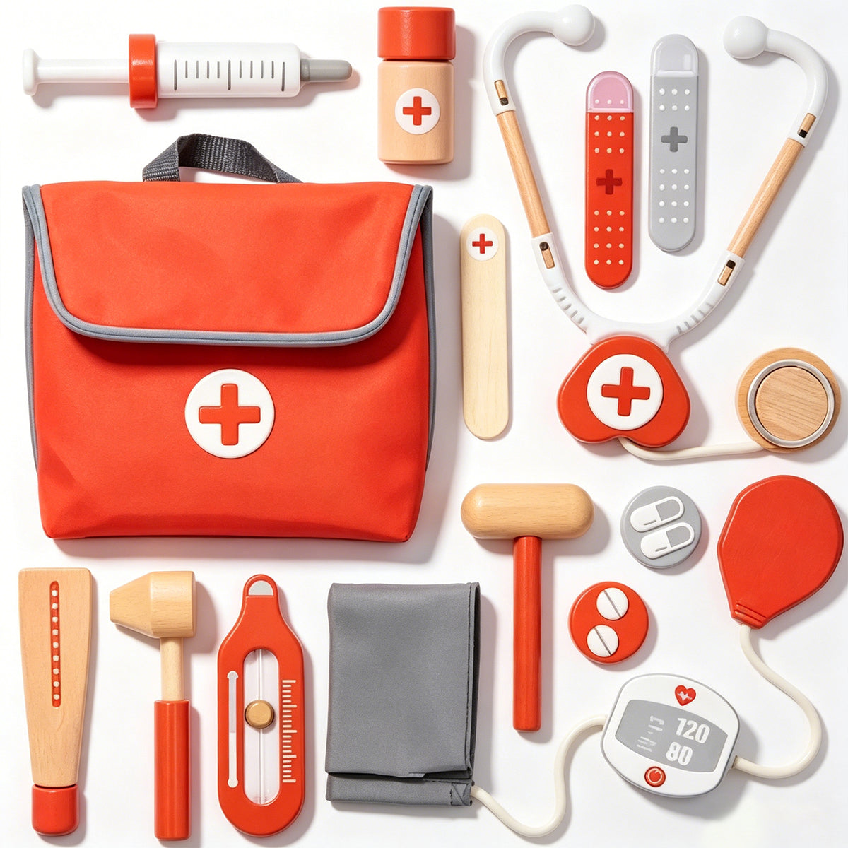 Jessruly® Wooden Pretend Play Red Doctor’s Kit