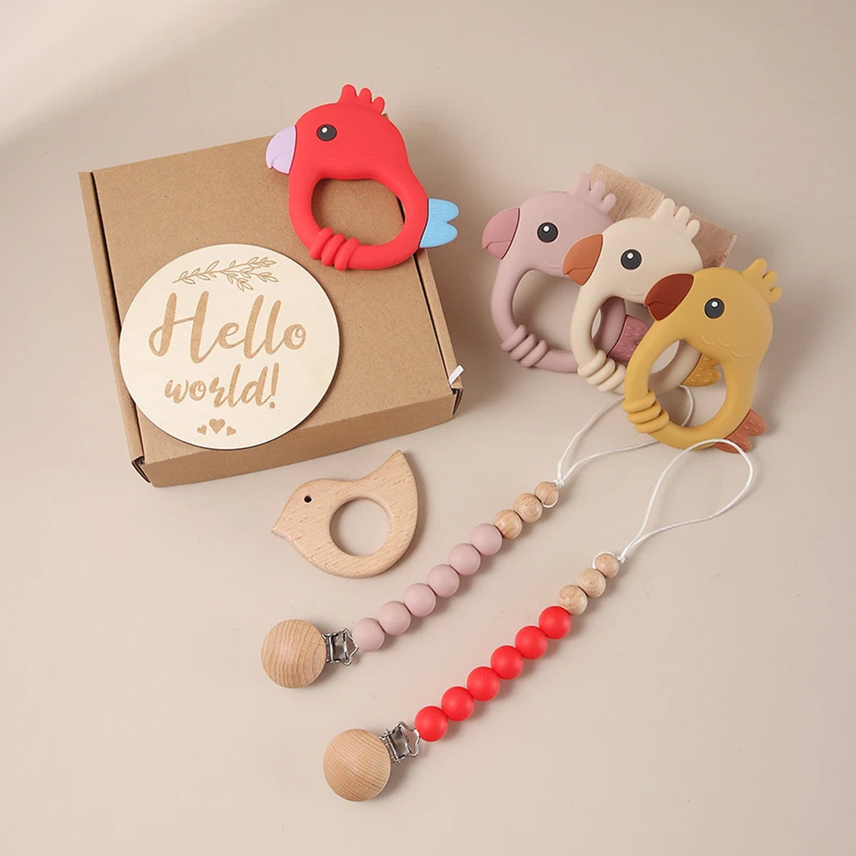 Jessruly® Newborn Gift Set – Bath Essentials & Wooden Bird Teether Charm