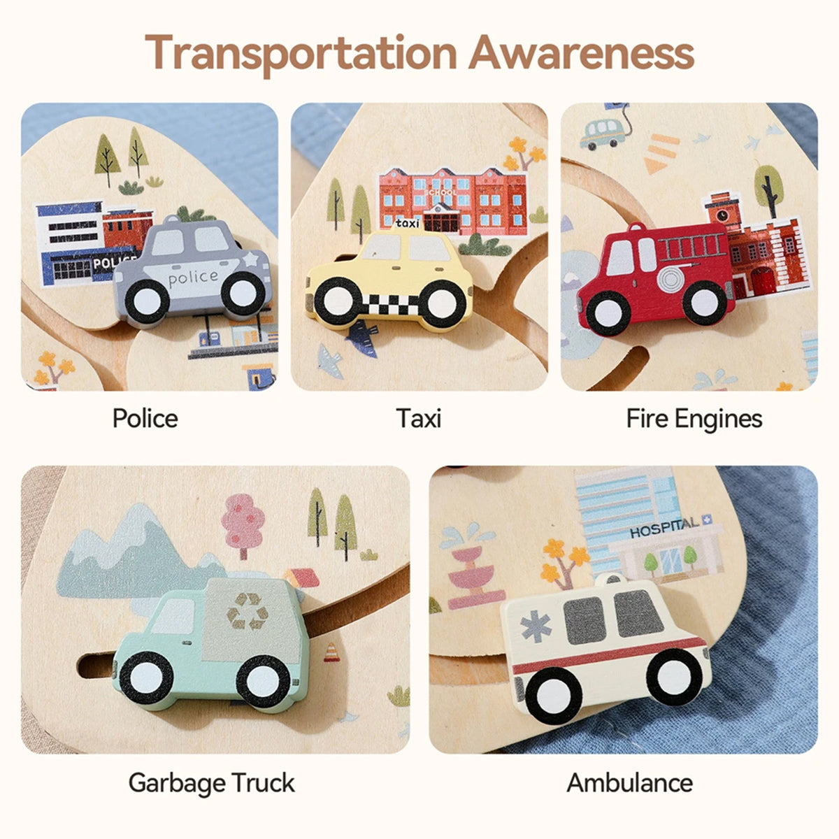 Jessruly® Wooden Car Puzzle Set – Montessori Puzzles with Wooden Trucks
