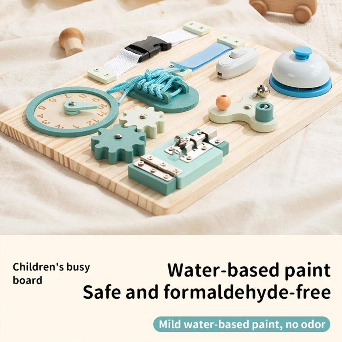 Jessruly® Wooden Busy Board – Montessori Sensory Activity Board with Switches