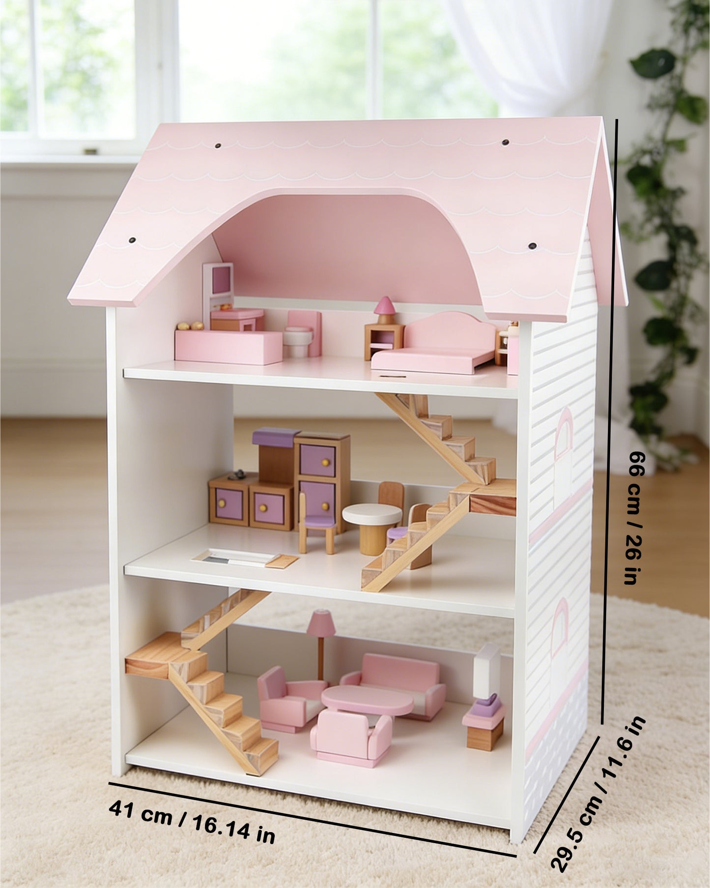 Jessruly® Wooden 3-Story Dollhouse