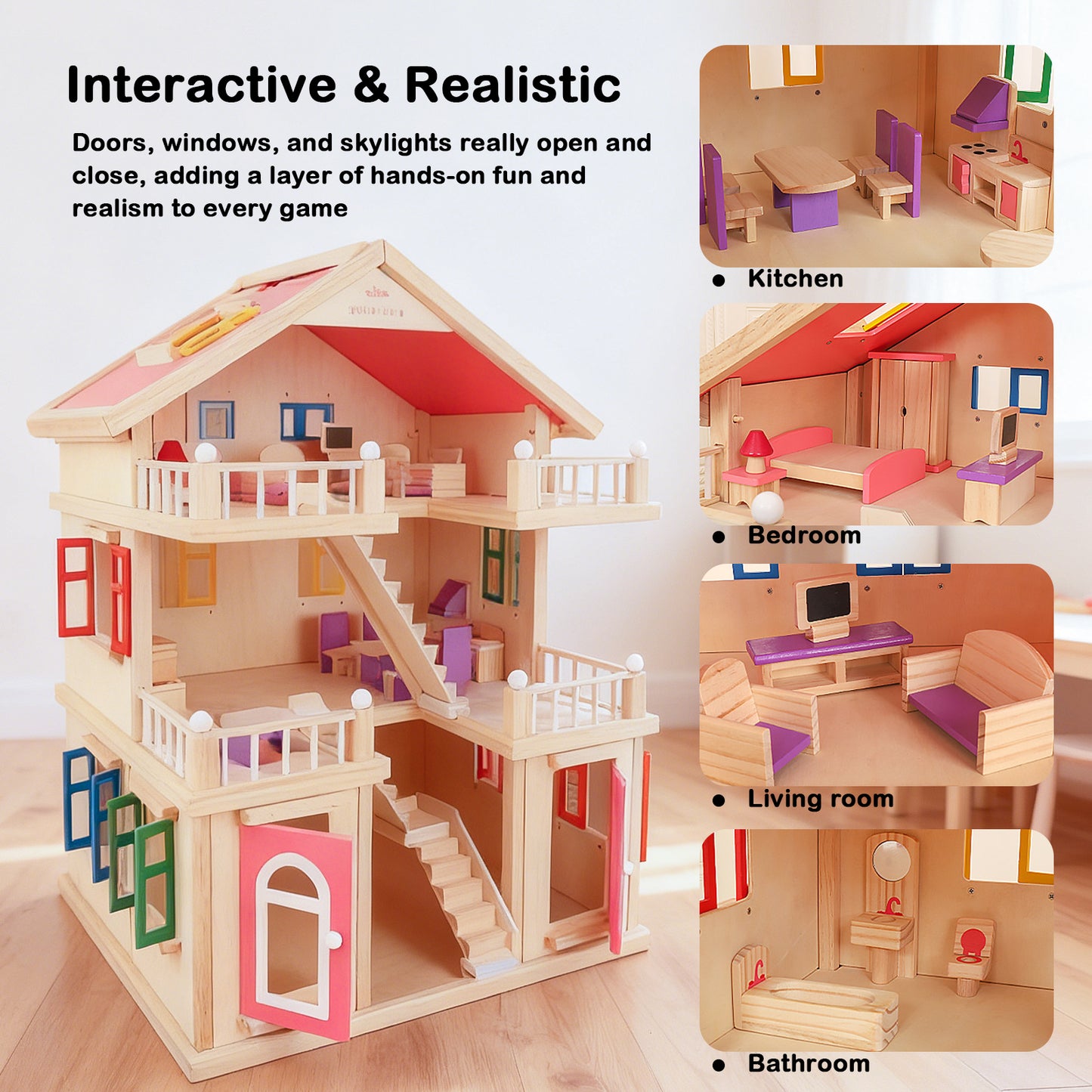 Jessruly® Wooden Colorful Dollhouse