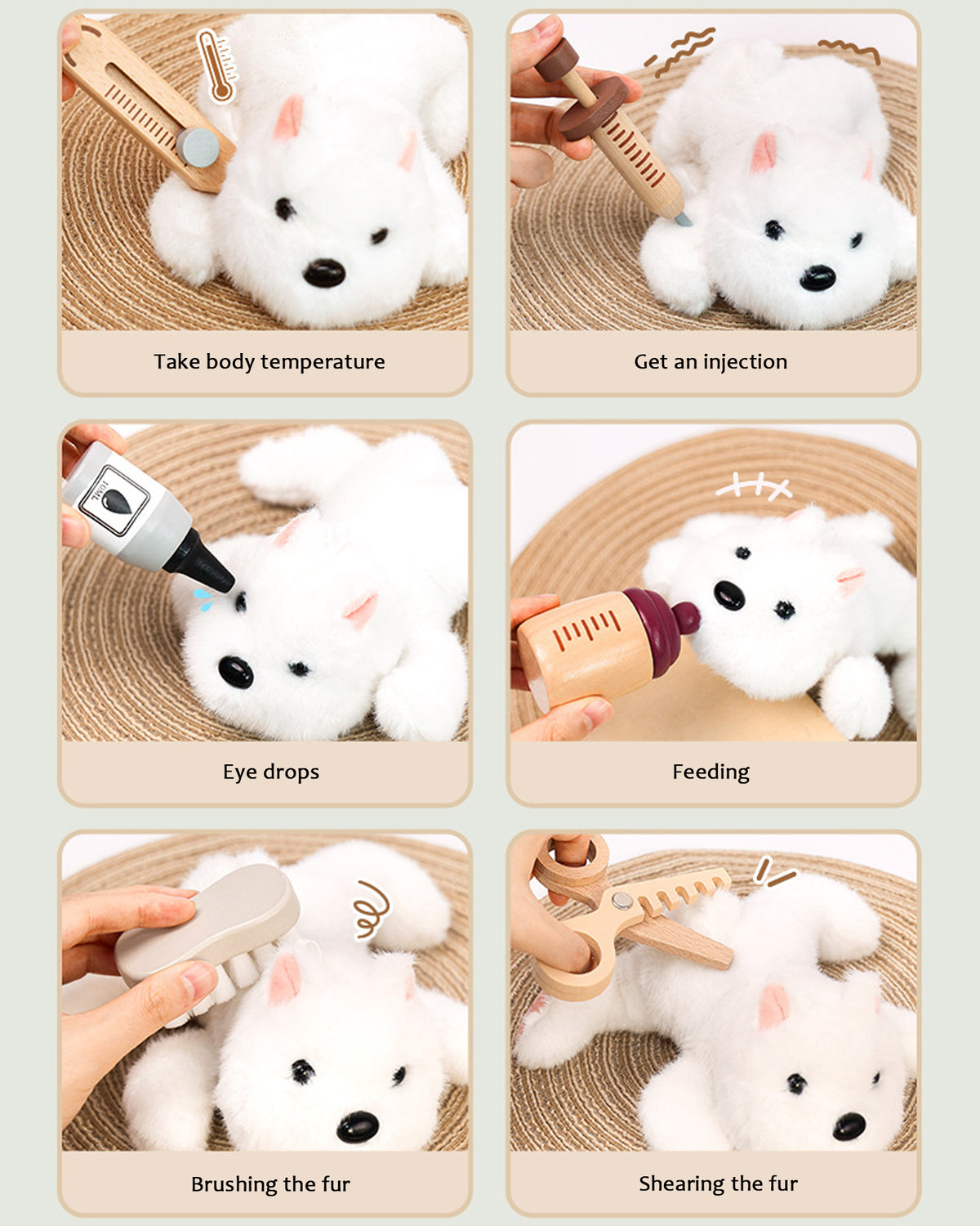 Jessruly® Pretend Play Vet Kit – Wooden & Plush Veterinary Set with Stethoscope