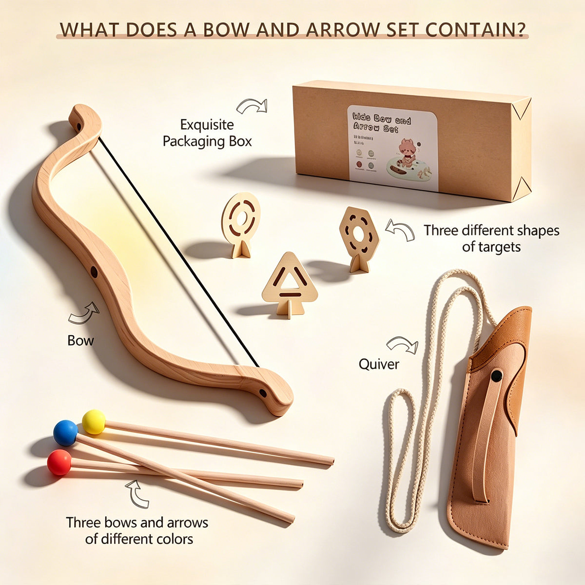 Jessruly® Kids Wooden Bow and Arrow Set – Safe Archery Toy with Blunt