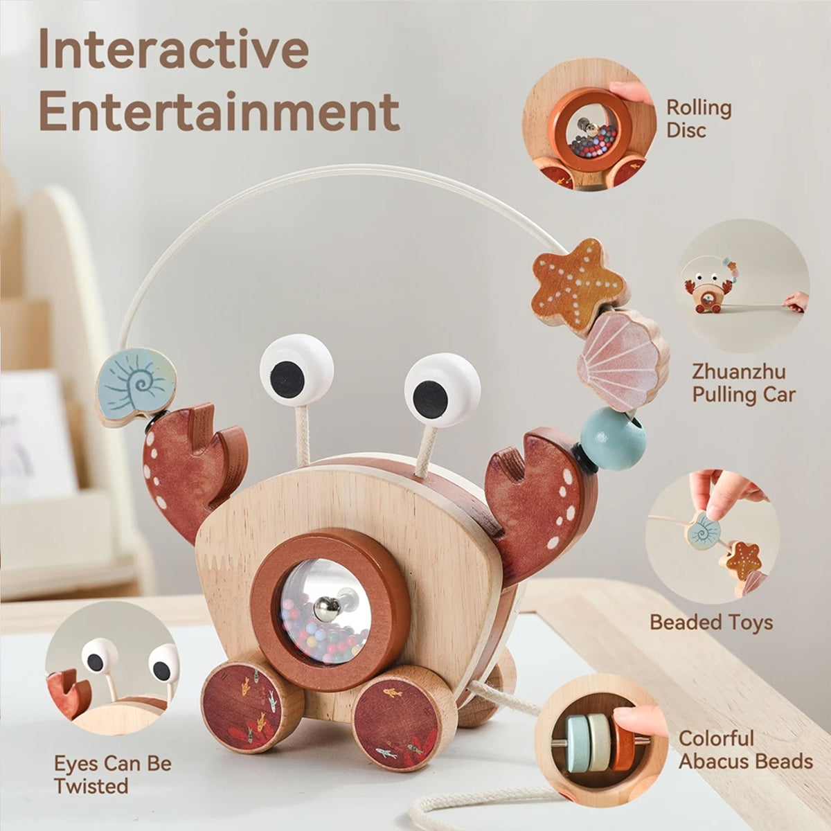 Jessruly® Wooden Crab Pull Toy