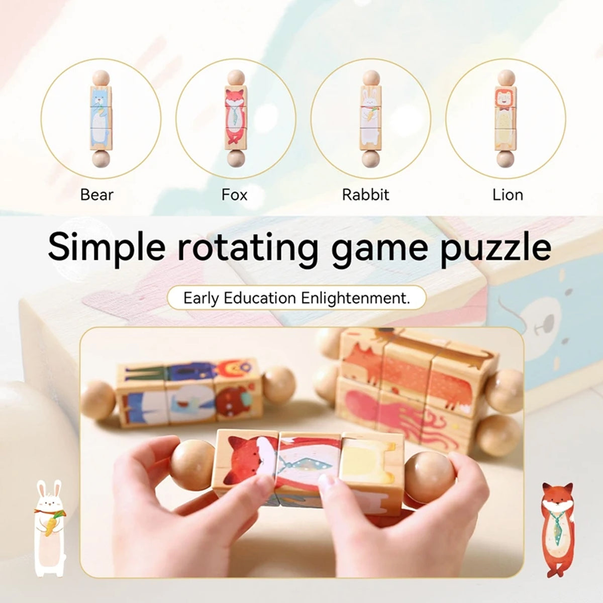 Jessruly® Wooden Animal Spinning Puzzle Set