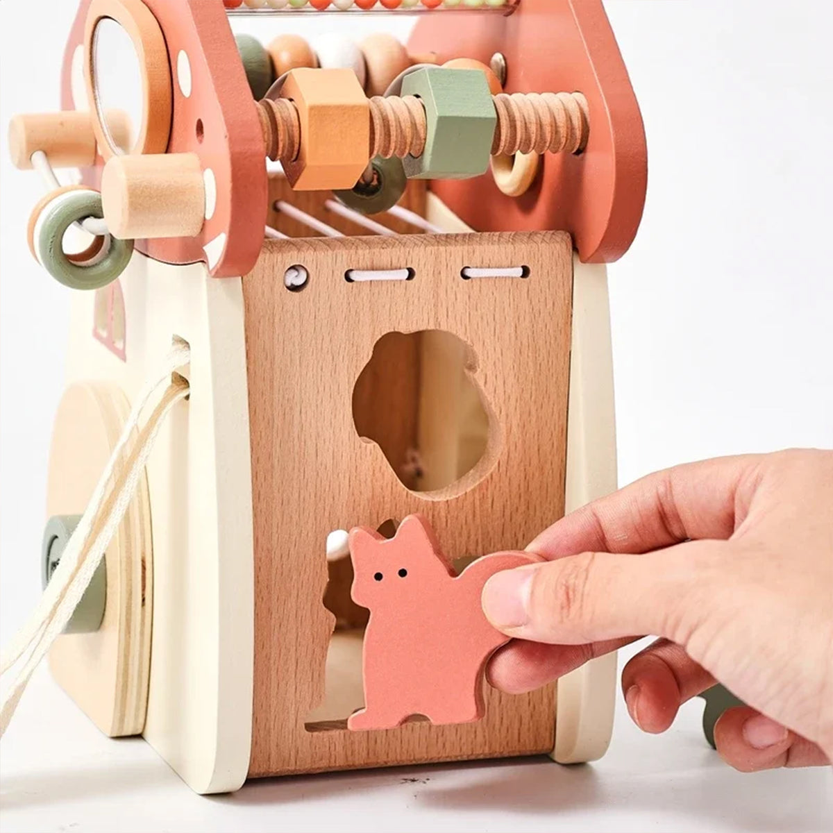 Jessruly® Wooden Activity Cube – Montessori Shape Sorter & Noah’s Ark Toy, Multi