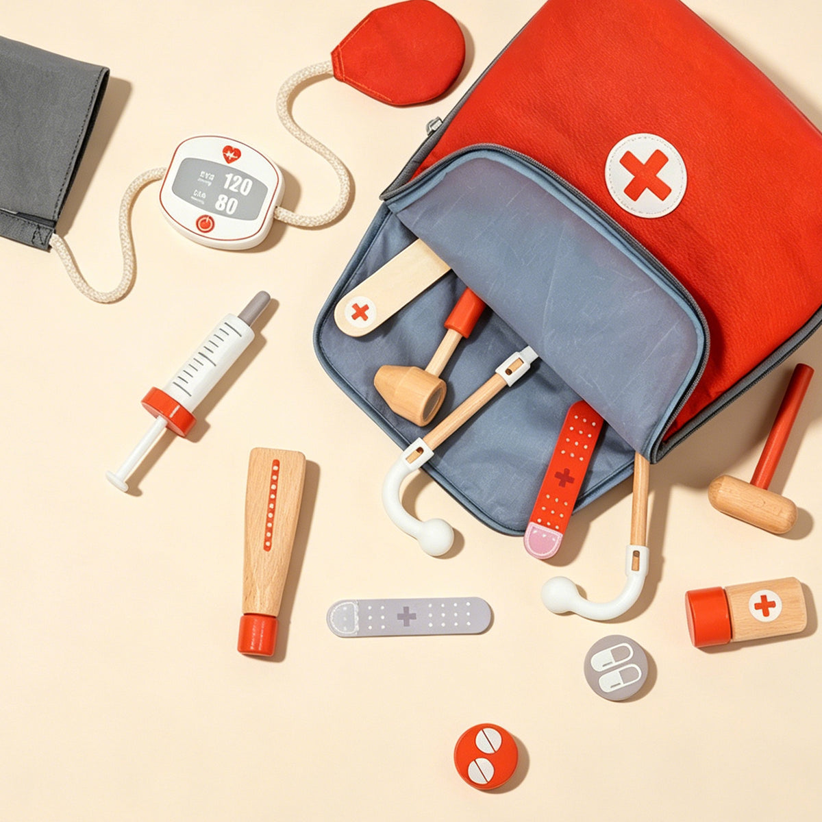 Jessruly® Wooden Pretend Play Red Doctor’s Kit
