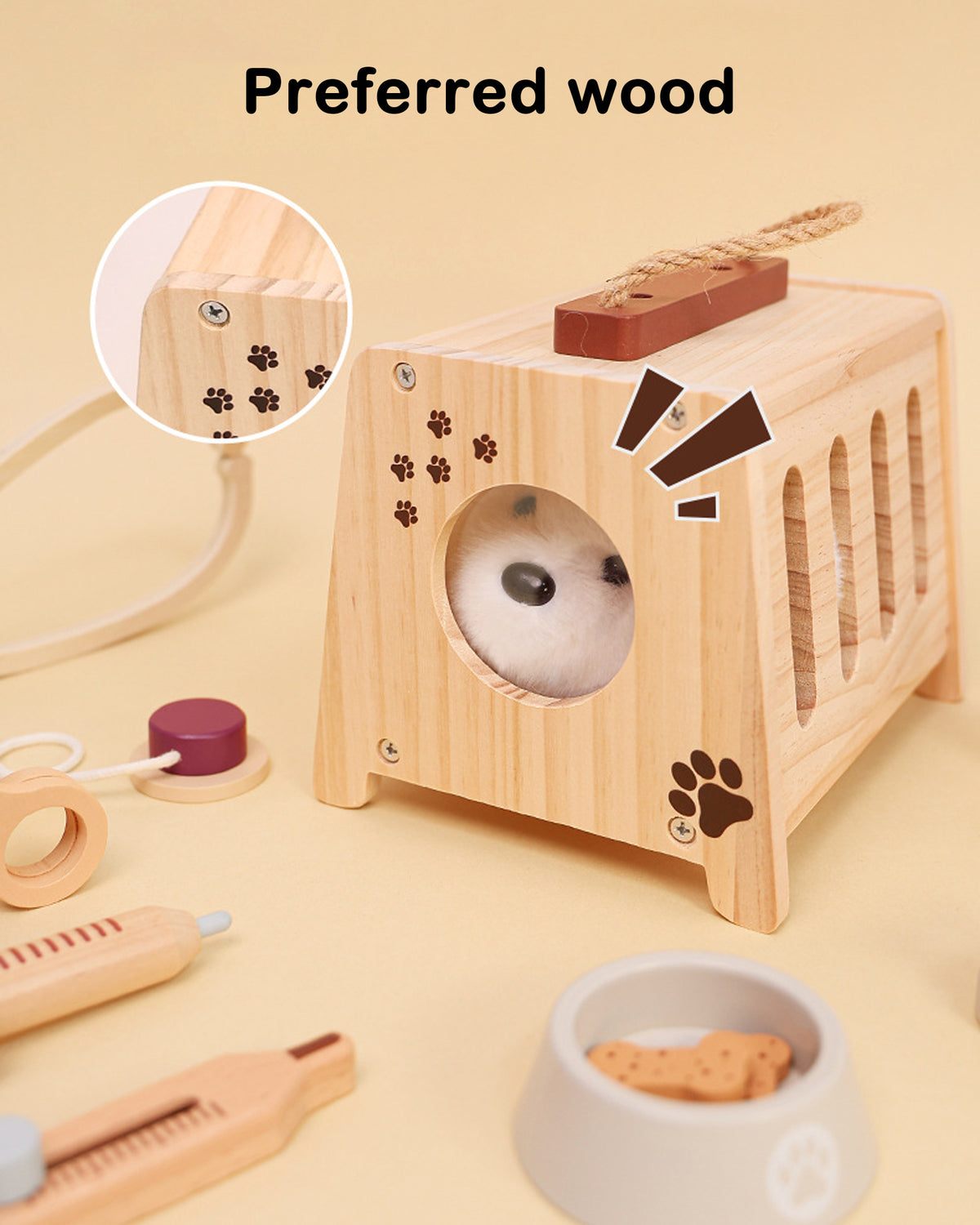 Jessruly® Pretend Play Vet Kit – Wooden & Plush Veterinary Set with Stethoscope