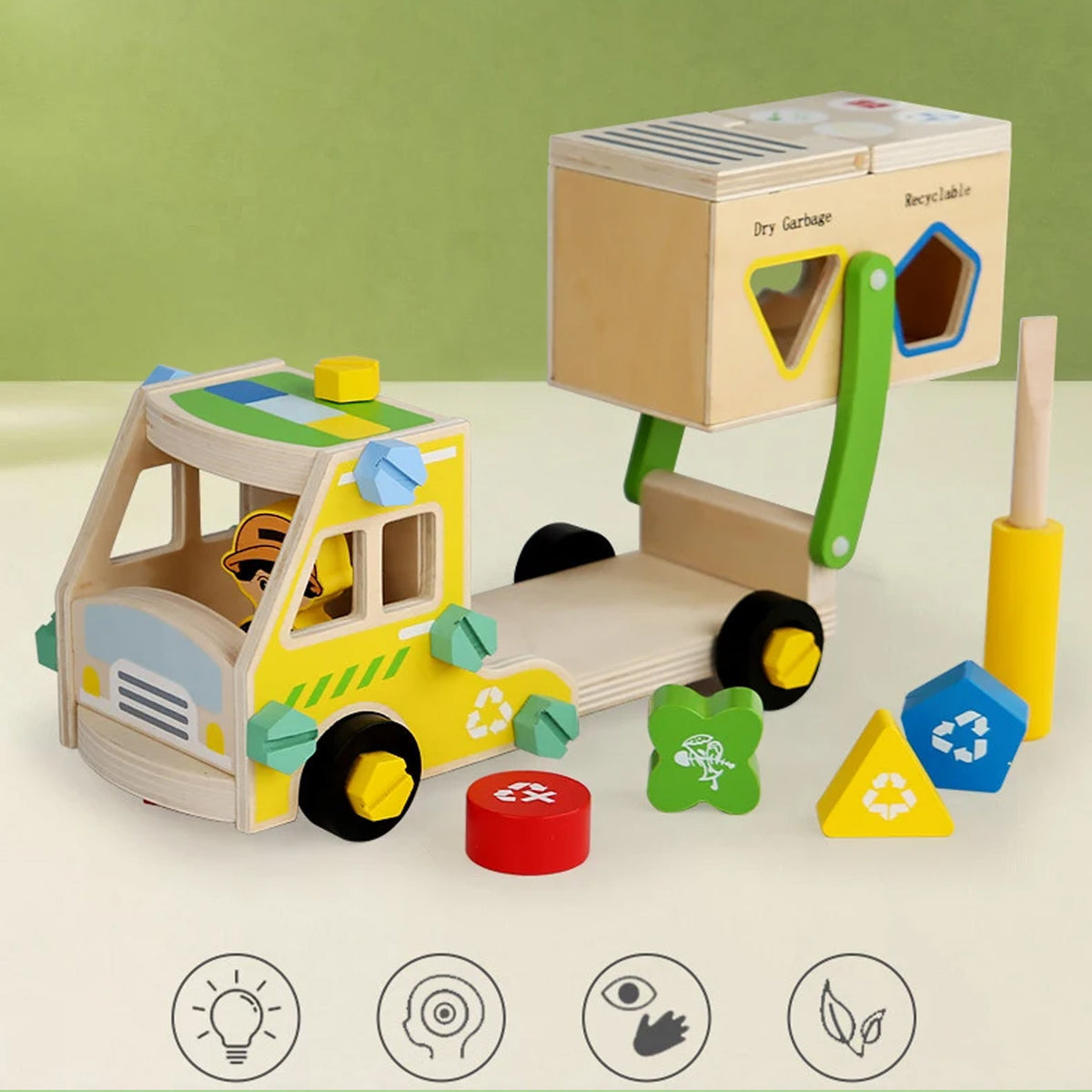Jessruly® Firefighter Wooden Play Set – Little People Fire Truck Ride-On with Building Blocks & Painting Activity