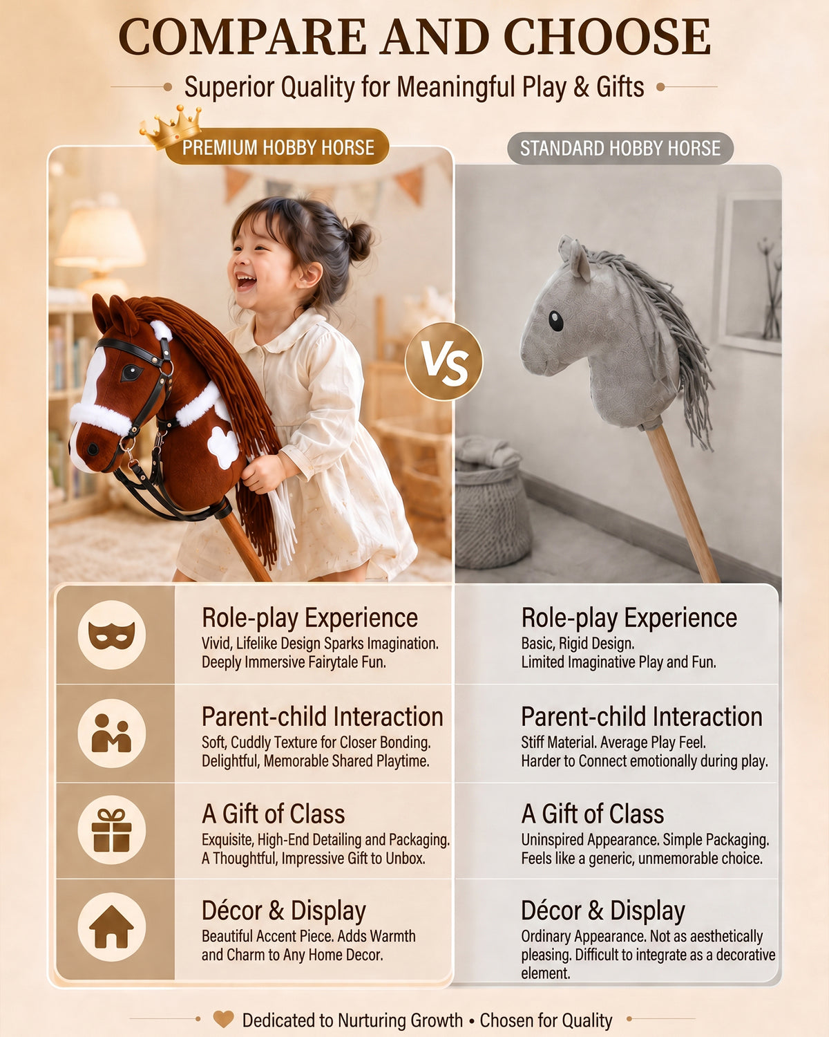 Jessruly® Stick Horse – Soft Plush Ride-On Toy with Beechwood Handle