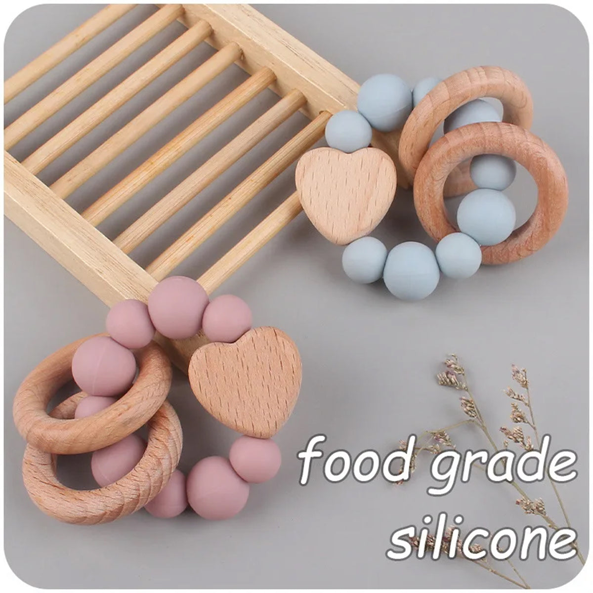 Jessruly® Beech Wood & Food-Grade Silicone Teether Set