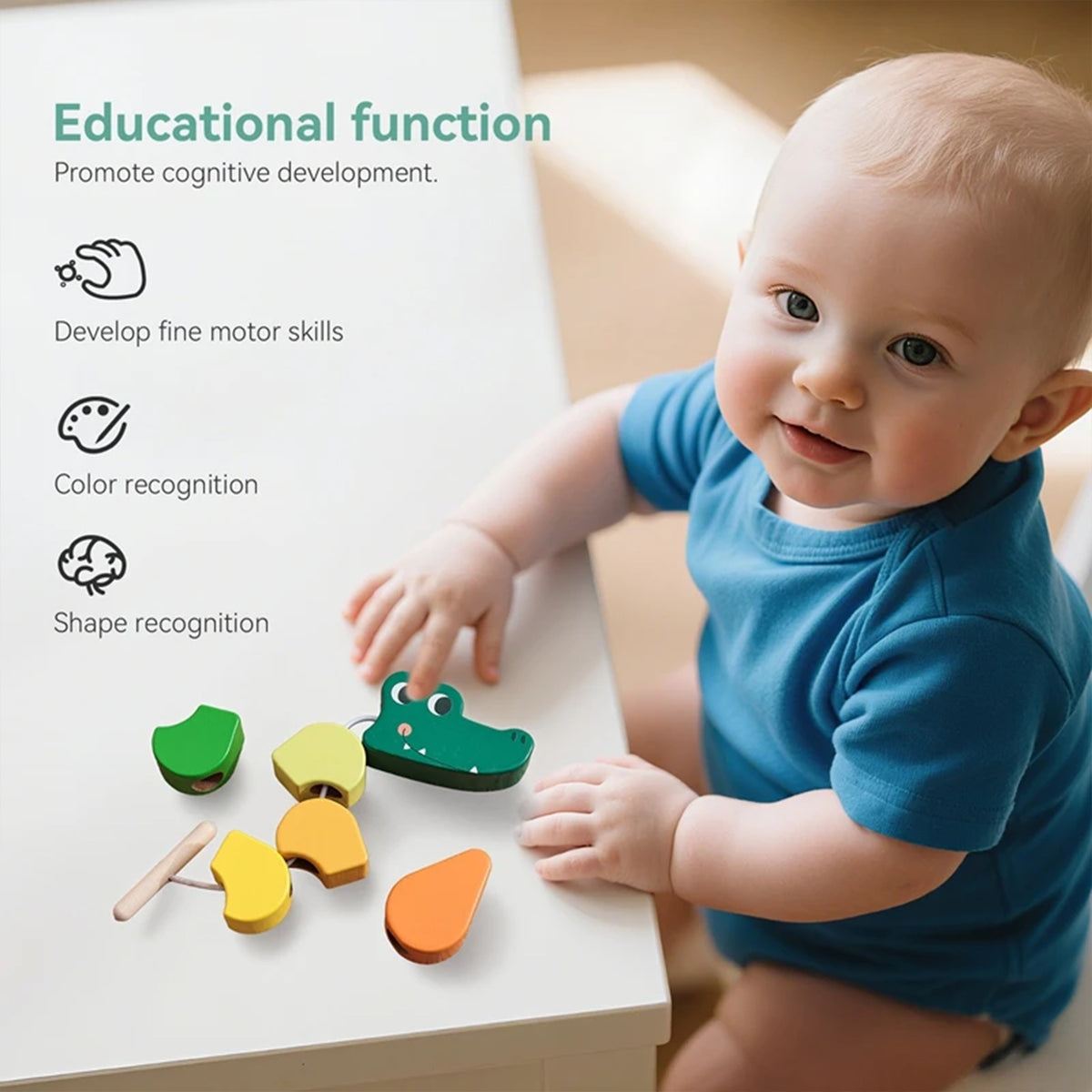 Jessruly® Hungry Caterpillar Wooden Toy – Lacing & Sensory Sorting Stacking Toy