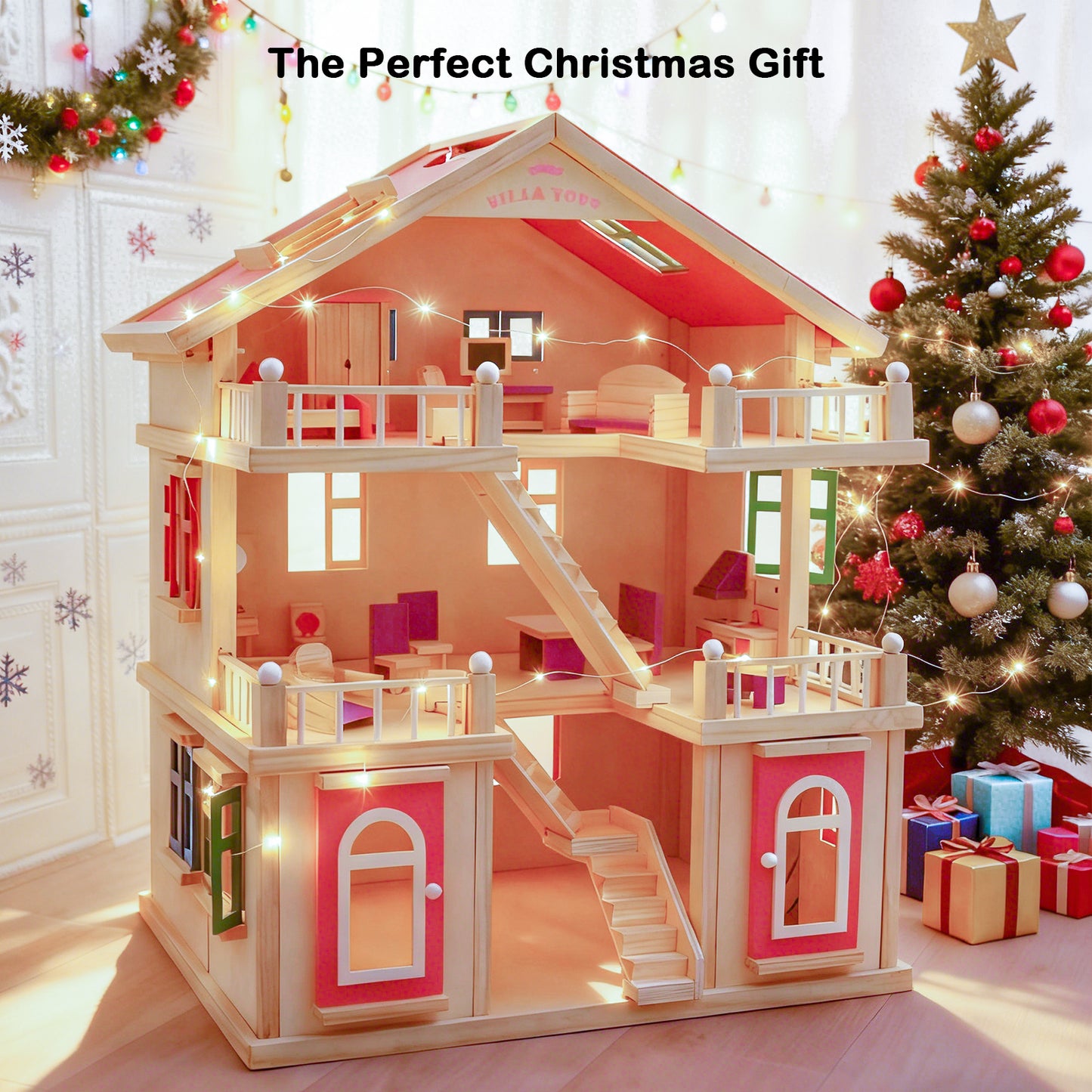 Jessruly® Wooden Colorful Dollhouse