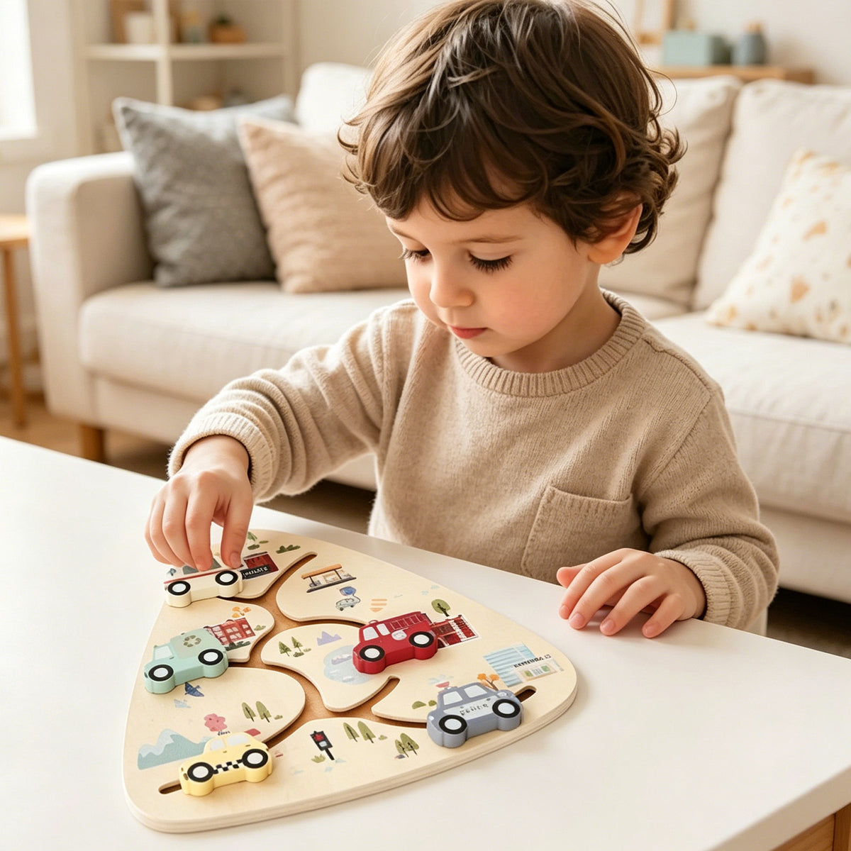 Jessruly® Wooden Car Puzzle Set – Montessori Puzzles with Wooden Trucks