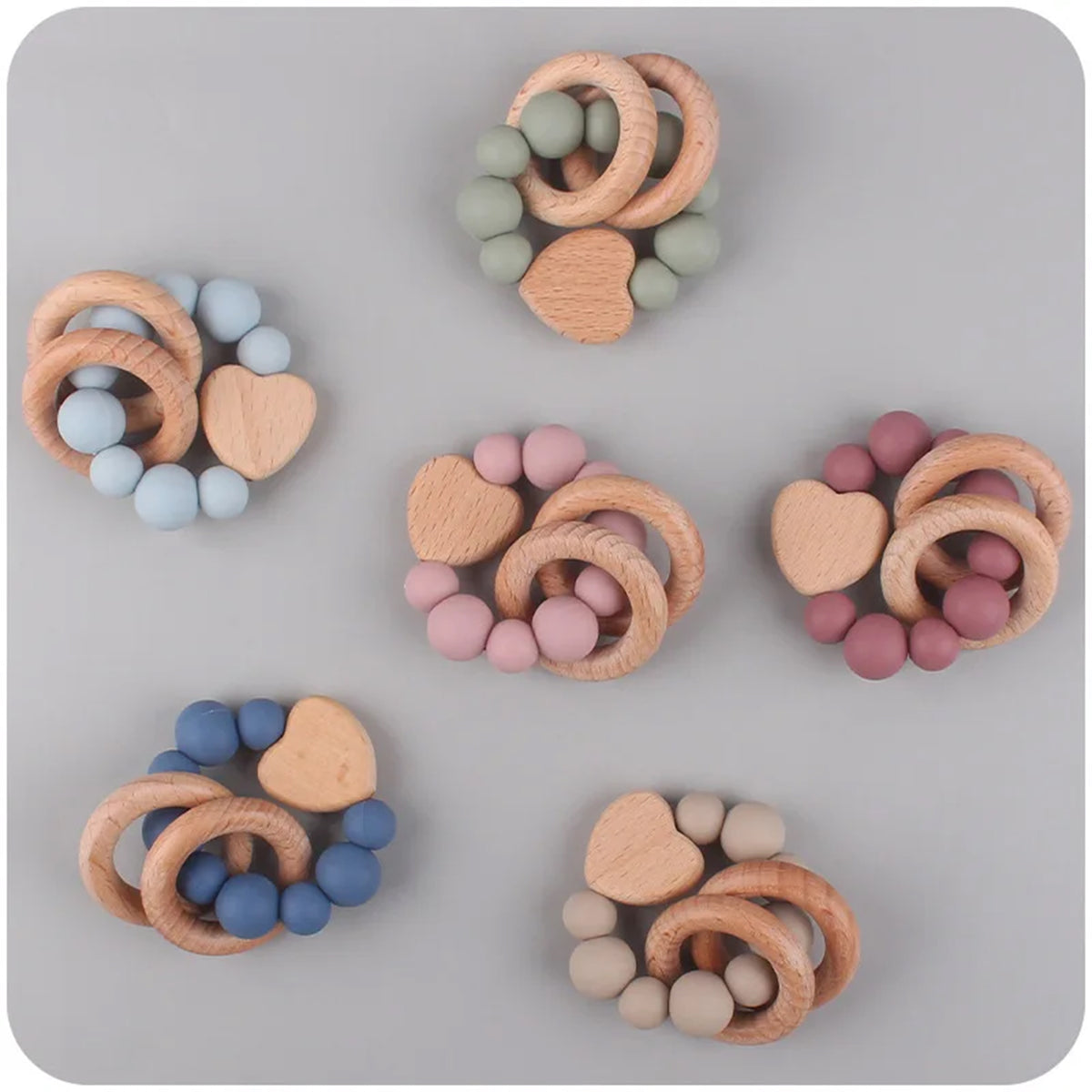 Jessruly® Beech Wood & Food-Grade Silicone Teether Set